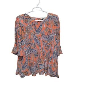 Boden Paisley Pleated Blouse Flutter Sleeve Womens 20 22 Boho